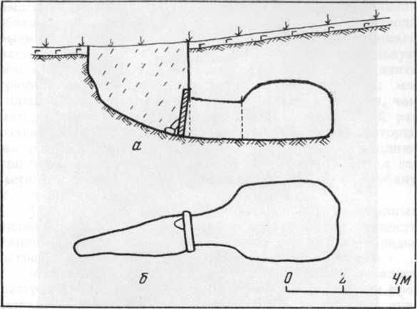 Однокамерный склеп II. Продольное сечение и план. Дия-Тиритака (раскопки 1934 г.)