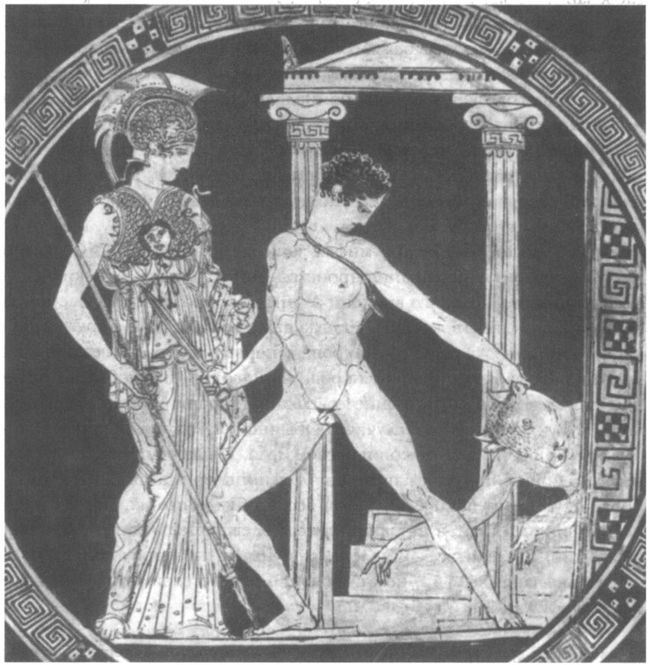 Тесей — победитель Минотавра. Рисунок на вазе