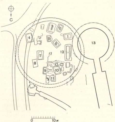 Круг гробниц Б в Микенах. XVII—XVI вв. до н. э. План
