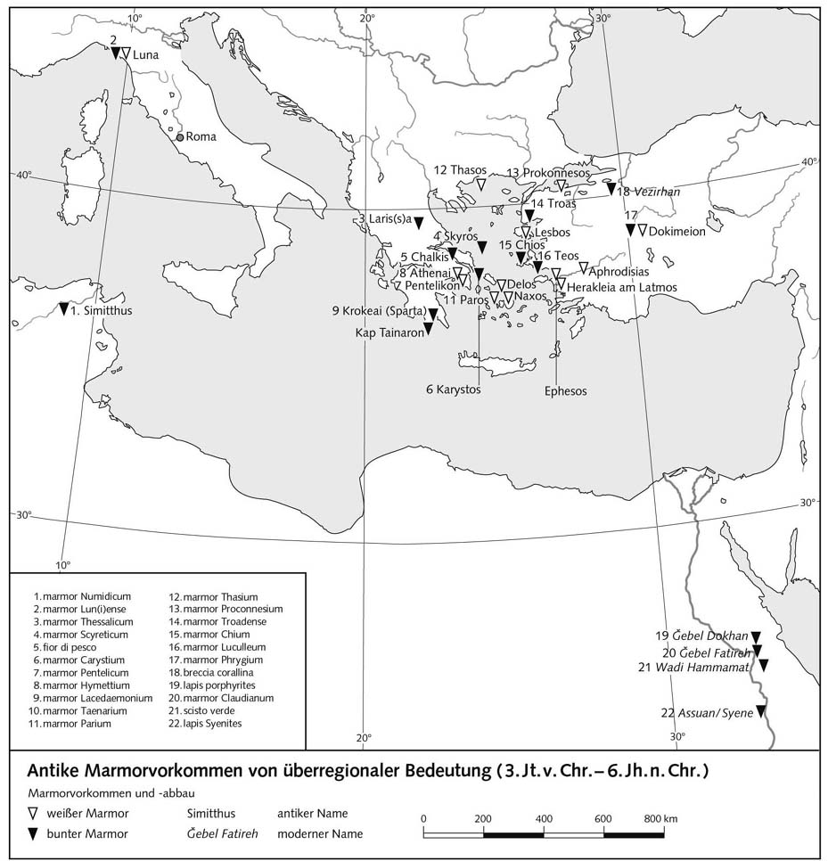 Античные месторождения мрамора с надрегиональным значением (III тыс. до н.э. - VI в до н.э.)